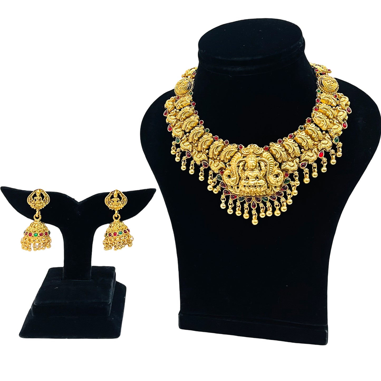 Nex Jewellers Gold Plated Latest Stylish Fancy Choker Traditional Jewellery Set for Women | Temple Necklace Set | Festive Wedding Party Necklace | just Like Original Gold Jewellery
