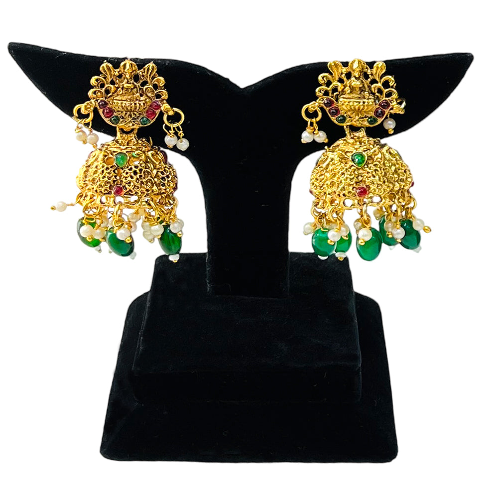 Nex Jewellers Rajputana Rajasthani Traditional Latest Stylish Antique Gold Plated Designer Peacock, Flower Long Kundan Choker Necklace Temple Bridal Necklace Earring Set for Women