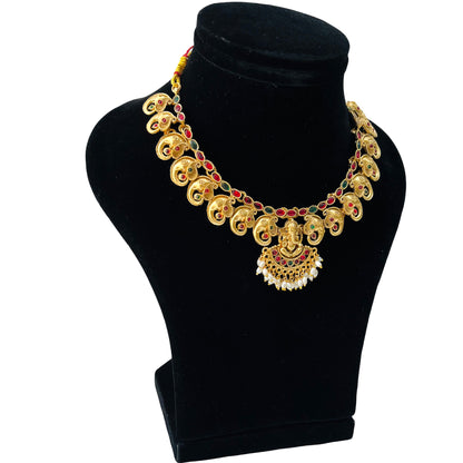 Nex Jewellers Micro Gold Plated Choker Traditional Jewellery Set for Women | Ganesh Necklace Temple jewellery set Festive Wedding Party Necklace | Like Original Gold Jewellery