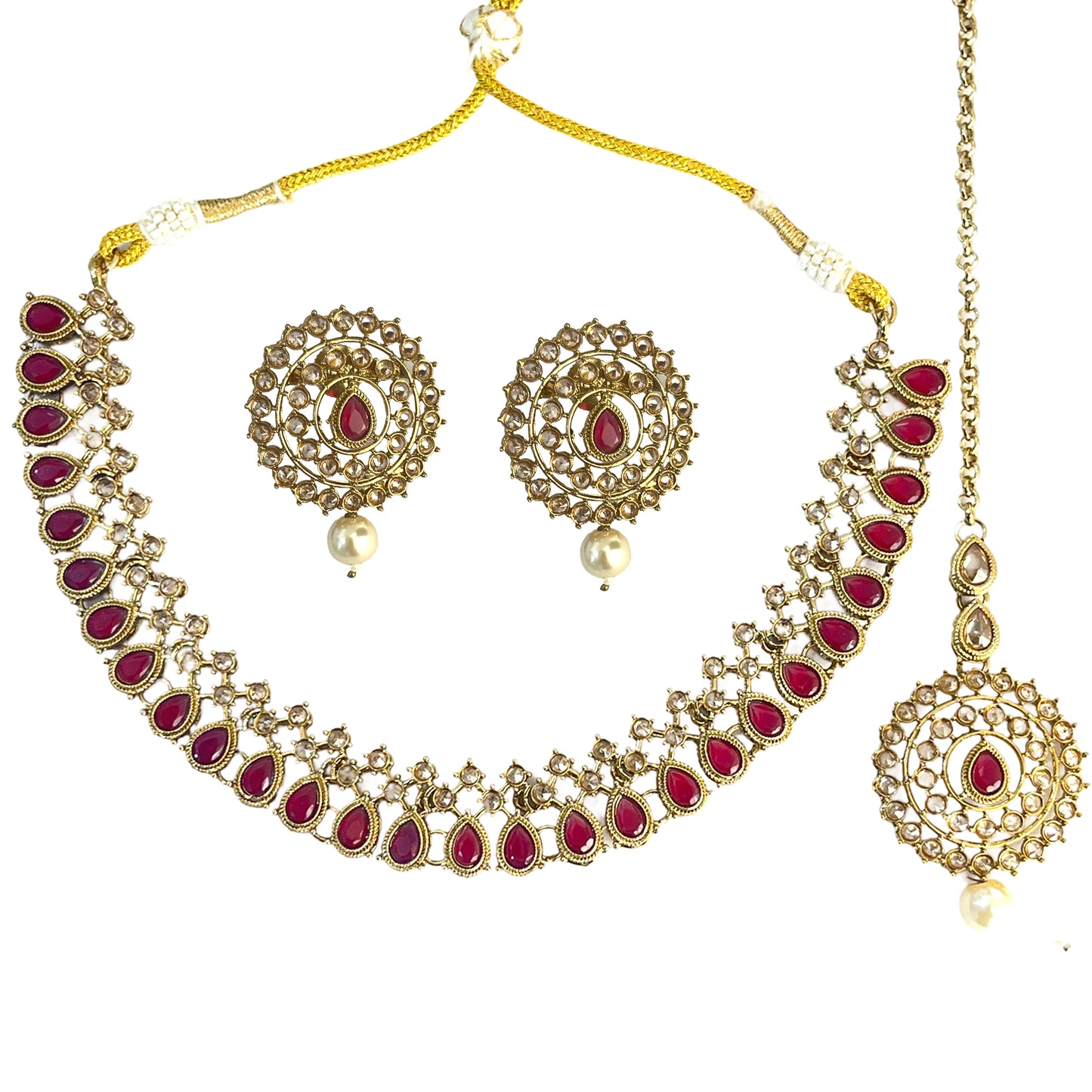 Nex Jewellers Maroon Beads luxurious Party jewellery Kundan crafted with design Polki stone Traditional Latest Stylish Antique Beautiful Meenakari Choker Necklace & Pearls wedding Earring Women