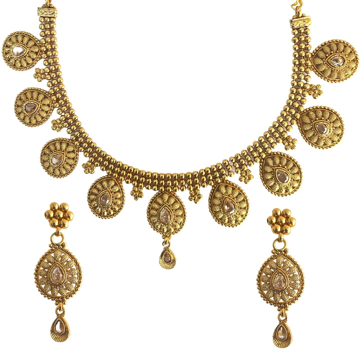 Nex Jewellers Rajputana Rajasthani Traditional Latest Stylish Antique Gold Plated Designer Peacock, Flower Long Kundan Choker Necklace & Pearls Necklace Earring Set for Women