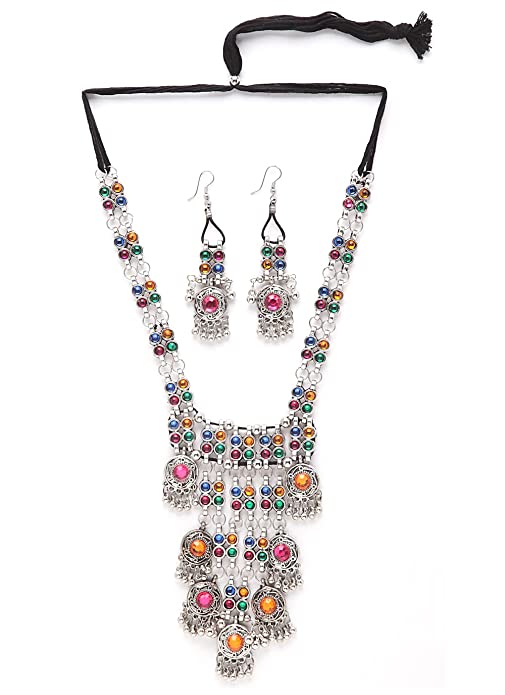 Nex Jewellers Coloured Stone luxurious bridal jewellery Kundan crafted with design Traditional Latest Stylish Antique Beautiful Meenakari Heavy Necklace & Earring for Women