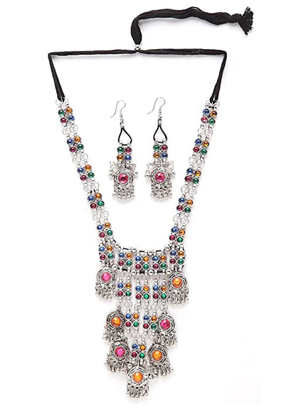 Nex Jewellers Coloured Stone luxurious bridal jewellery Kundan crafted with design Traditional Latest Stylish Antique Beautiful Meenakari Heavy Necklace & Earring for Women