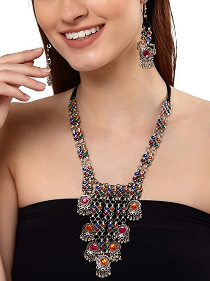 Nex Jewellers Coloured Stone luxurious bridal jewellery Kundan crafted with design Traditional Latest Stylish Antique Beautiful Meenakari Heavy Necklace & Earring for Women