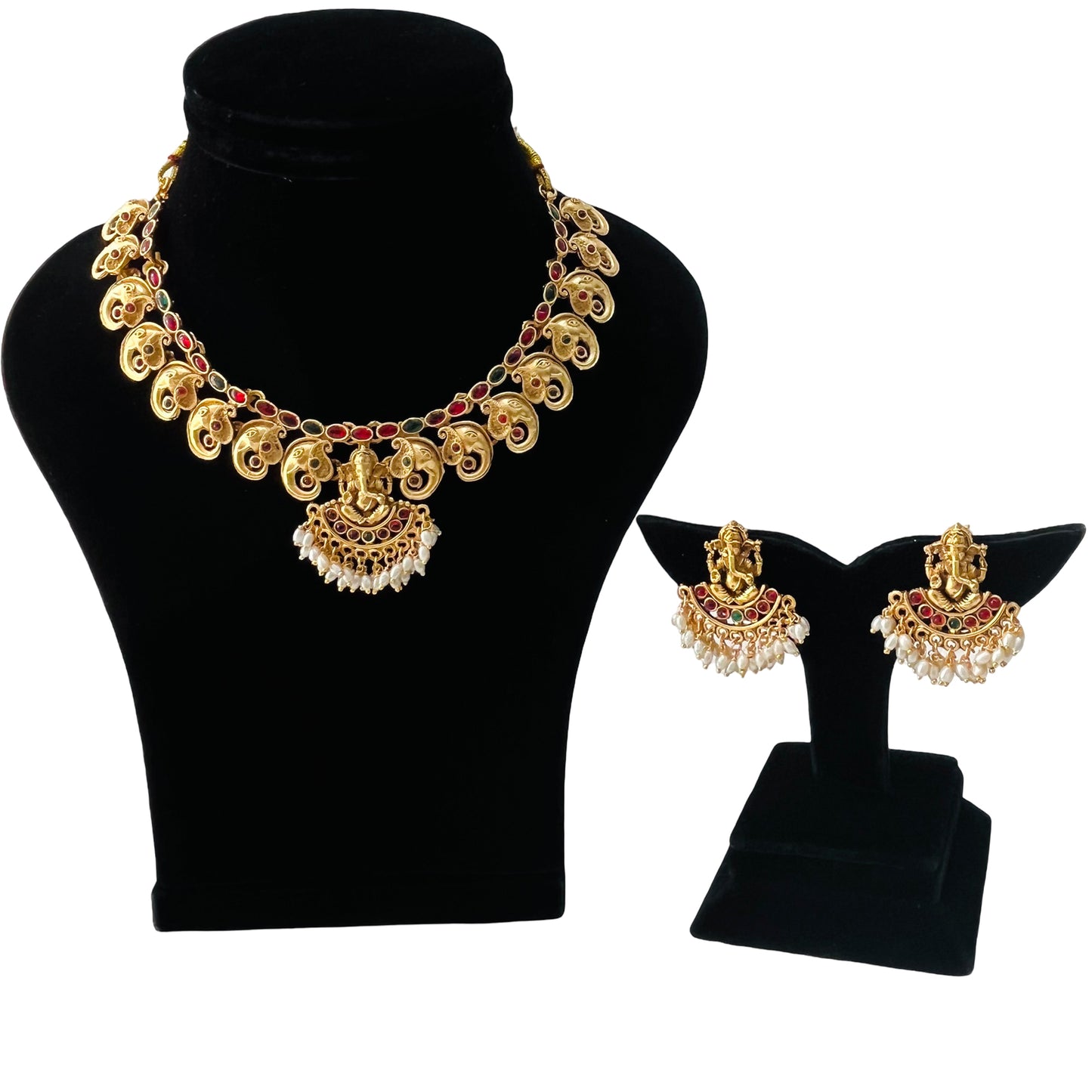 Nex Jewellers Micro Gold Plated Choker Traditional Jewellery Set for Women | Ganesh Necklace Temple jewellery set Festive Wedding Party Necklace | Like Original Gold Jewellery