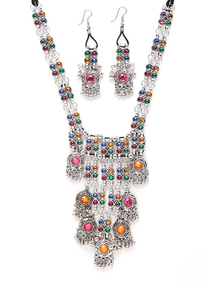 Nex Jewellers Coloured Stone luxurious bridal jewellery Kundan crafted with design Traditional Latest Stylish Antique Beautiful Meenakari Heavy Necklace & Earring for Women