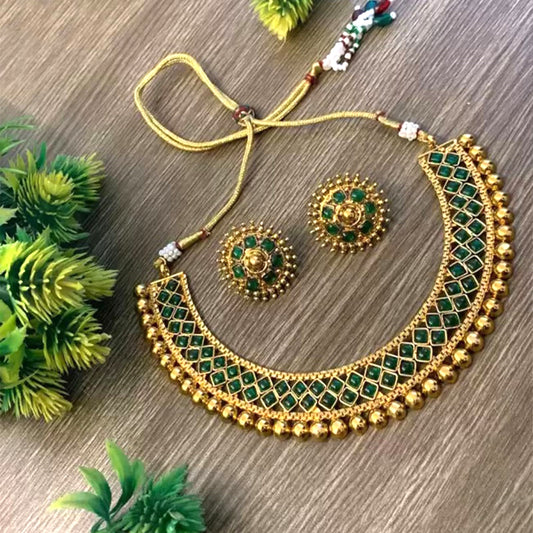 Nex Jewellers Green Meenakari Kundan Bridal Long Dazzling Necklace Earring Set jewellery for Women Gold Tone Designer Peacock, Flower Kundan Artificial Stones & Pearls Drop Bridal Necklace for Women