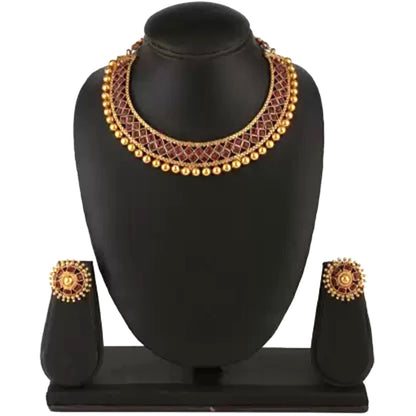 Nex Jewellers Red Meenakari Kundan Bridal Long Dazzling Necklace Earring Set jewellery for Women Gold Tone Designer Peacock, Flower Kundan Artificial Stones & Pearls Drop Bridal Necklace for Women