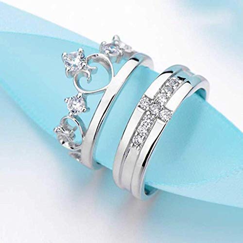 Nex Jewellers Platinum Plated American Crystal Crown Elegant Couple Adjustable Ring Gift Combo Stylish Valentine Gifts for Women Girls Men Boys Girlfriend Lovers Romantic Gift for Valentine Day