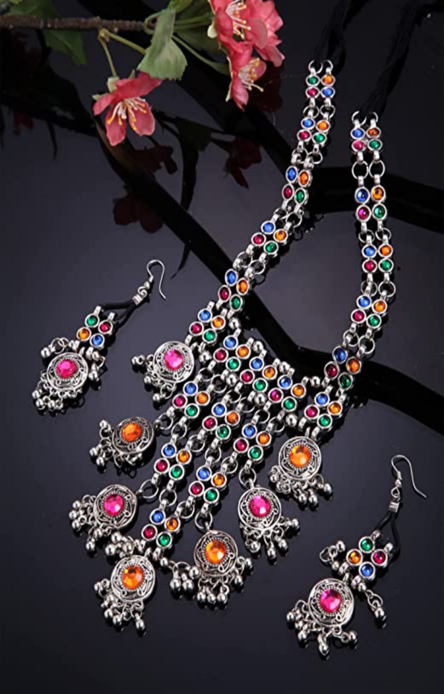 Nex Jewellers Coloured Stone luxurious bridal jewellery Kundan crafted with design Traditional Latest Stylish Antique Beautiful Meenakari Heavy Necklace & Earring for Women