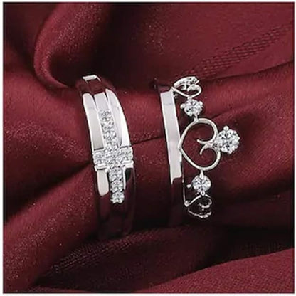 Nex Jewellers Platinum Plated American Crystal Crown Elegant Couple Adjustable Ring Gift Combo Stylish Valentine Gifts for Women Girls Men Boys Girlfriend Lovers Romantic Gift for Valentine Day