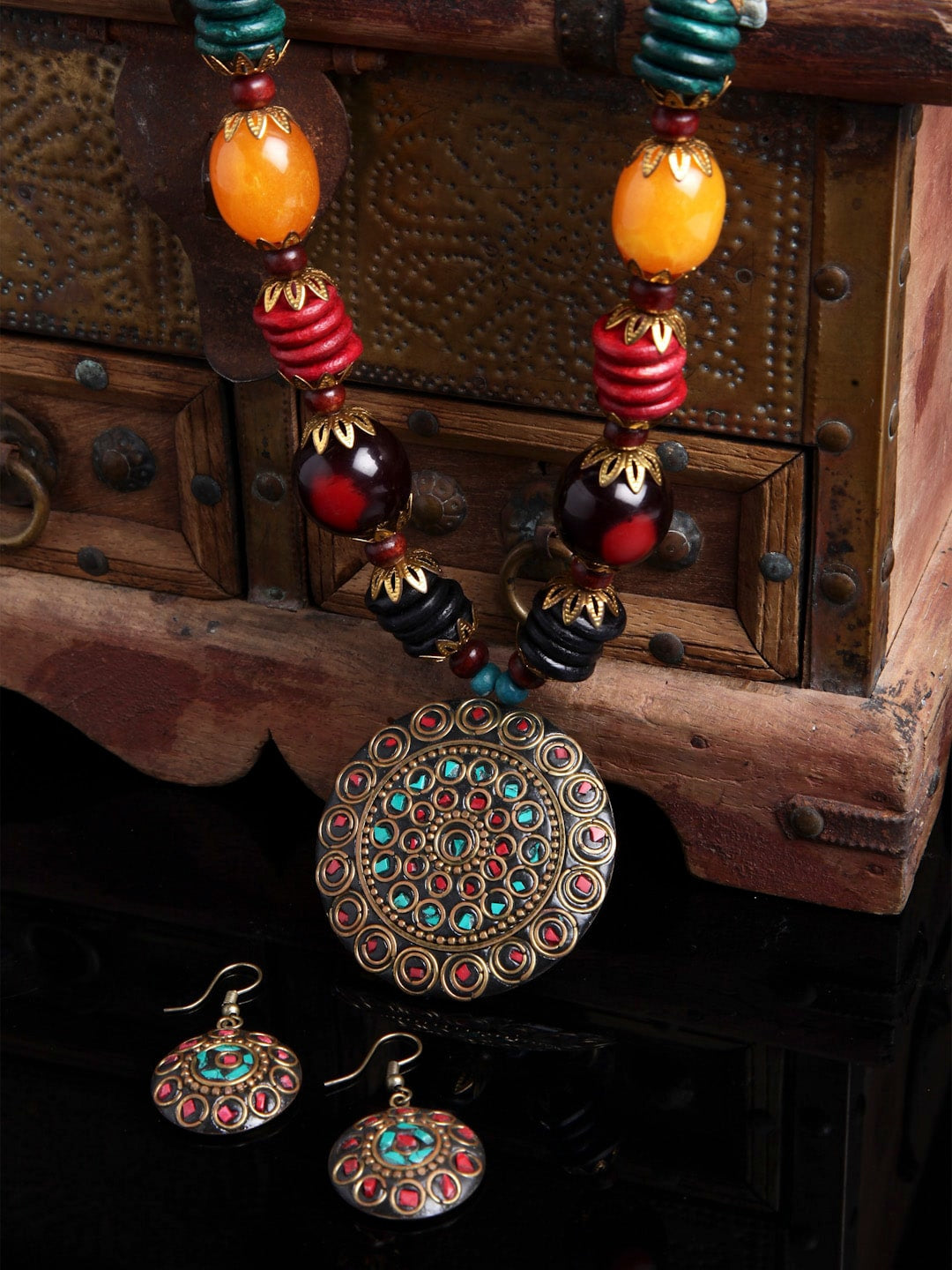 Nex Jewellers Multi Beads luxurious Party jewellery Latest Stylish Antique Beautiful Necklace &  Earring for Women