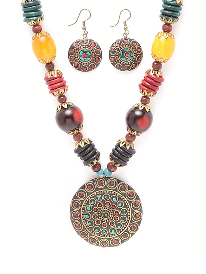 Nex Jewellers Multi Beads luxurious Party jewellery Latest Stylish Antique Beautiful Necklace &  Earring for Women