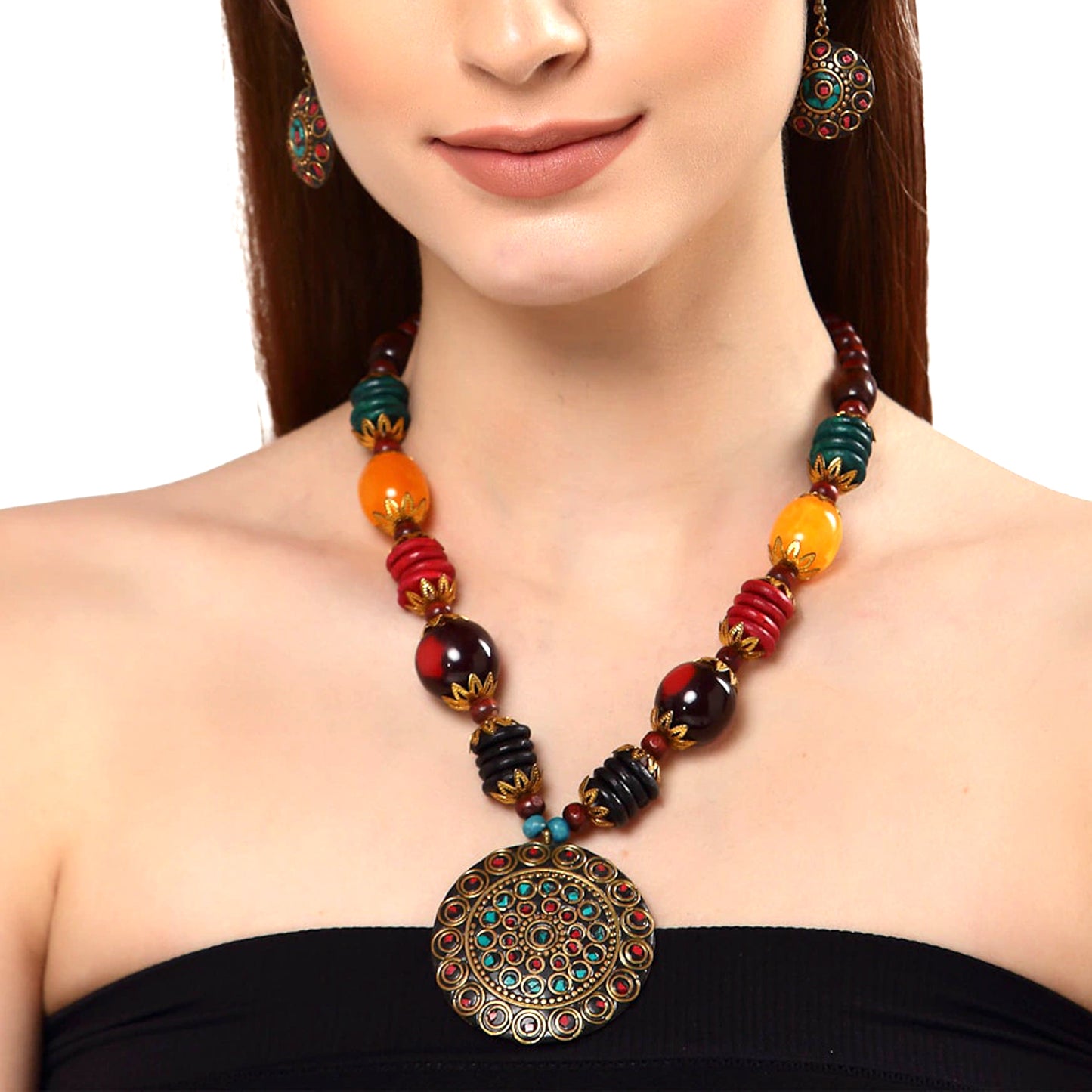 Nex Jewellers Multi Beads luxurious Party jewellery Latest Stylish Antique Beautiful Necklace &  Earring for Women
