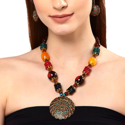 Nex Jewellers Multi Beads luxurious Party jewellery Latest Stylish Antique Beautiful Necklace &  Earring for Women
