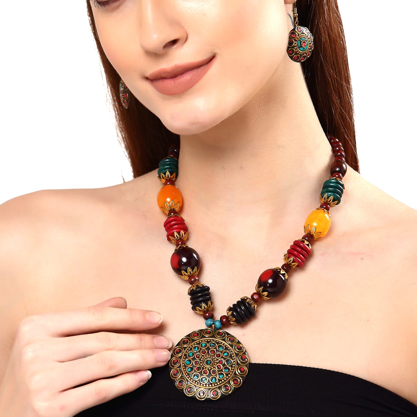 Nex Jewellers Multi Beads luxurious Party jewellery Latest Stylish Antique Beautiful Necklace &  Earring for Women