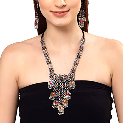 Nex Jewellers Coloured Stone luxurious bridal jewellery Kundan crafted with design Traditional Latest Stylish Antique Beautiful Meenakari Heavy Necklace & Earring for Women