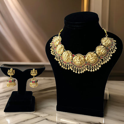 Nex Jewellers Latest Stylish Fancy Pearl Choker Traditional Jewellery Set for Women | Temple Necklace Set | Festive Wedding Party Necklace | Gold Plated | Just Like Original Gold Jewellery