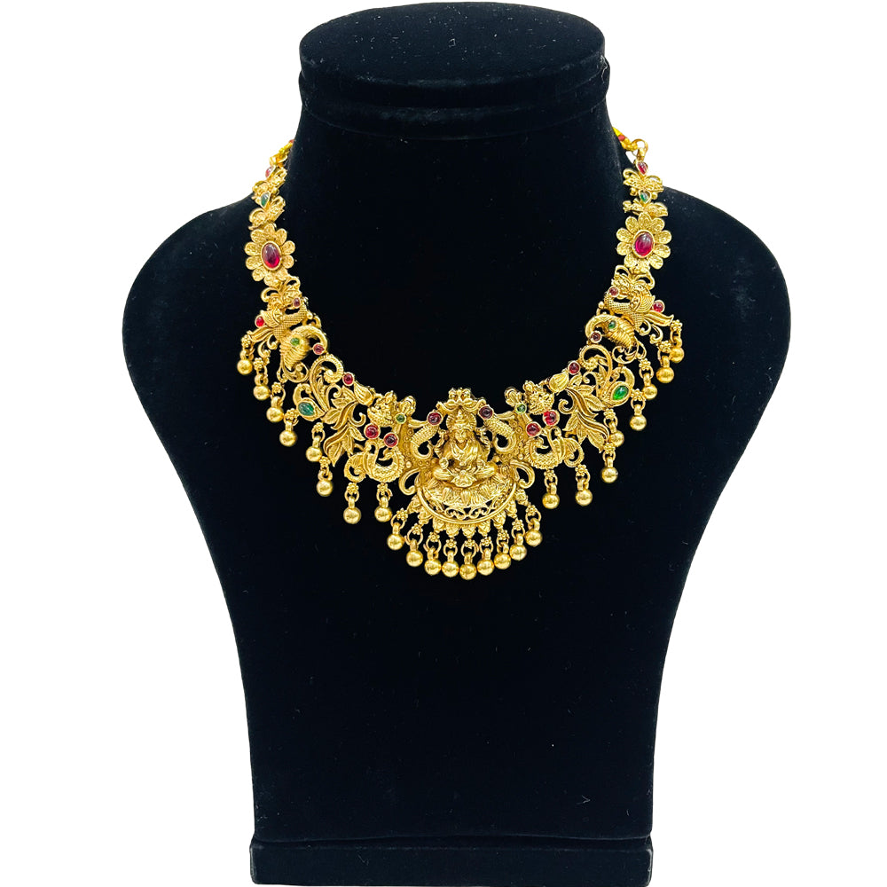 Nex Jewellers Micro Gold Plated Latest Stylish Fancy Choker Traditional Jewellery Set for Women | Laxmi Temple Necklace Set | Festive Wedding Party Necklace | Like Original Gold Jewellery