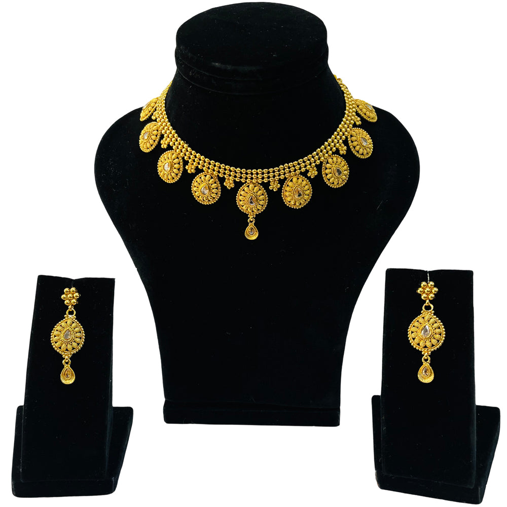 Nex Jewellers Rajputana Rajasthani Traditional Latest Stylish Antique Gold Plated Designer Peacock, Flower Long Kundan Choker Necklace & Pearls Necklace Earring Set for Women