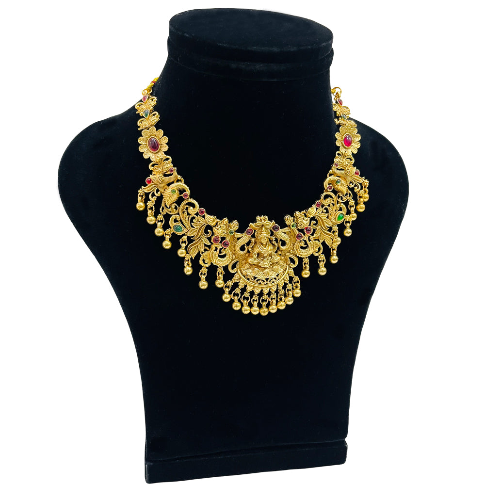 Nex Jewellers Micro Gold Plated Latest Stylish Fancy Choker Traditional Jewellery Set for Women | Laxmi Temple Necklace Set | Festive Wedding Party Necklace | Like Original Gold Jewellery