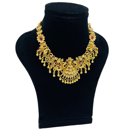 Nex Jewellers Micro Gold Plated Latest Stylish Fancy Choker Traditional Jewellery Set for Women | Laxmi Temple Necklace Set | Festive Wedding Party Necklace | Like Original Gold Jewellery