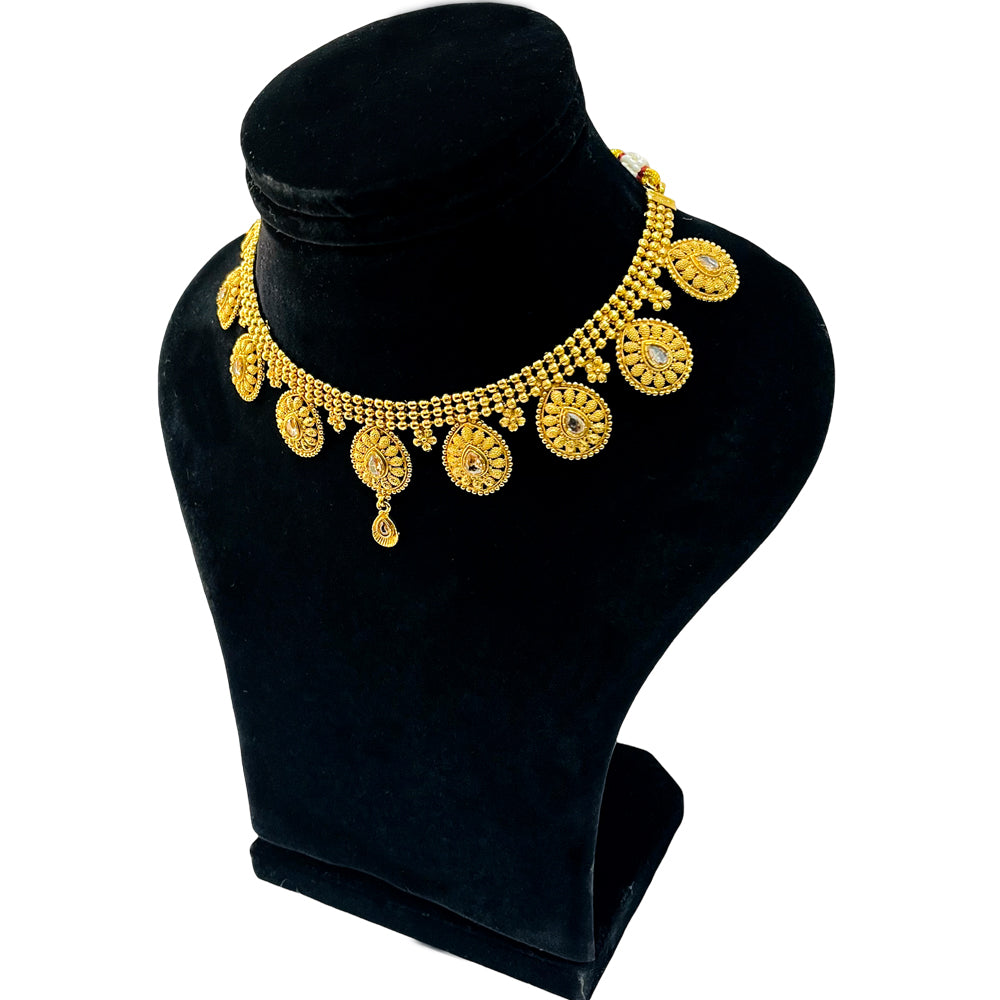 Nex Jewellers Rajputana Rajasthani Traditional Latest Stylish Antique Gold Plated Designer Peacock, Flower Long Kundan Choker Necklace & Pearls Necklace Earring Set for Women