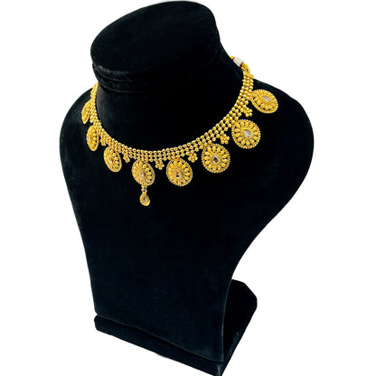 Nex Jewellers Rajputana Rajasthani Traditional Latest Stylish Antique Gold Plated Designer Peacock, Flower Long Kundan Choker Necklace & Pearls Necklace Earring Set for Women