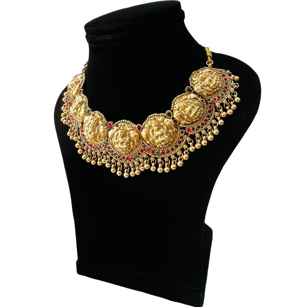 Nex Jewellers Latest Stylish Fancy Pearl Choker Traditional Jewellery Set for Women | Temple Necklace Set | Festive Wedding Party Necklace | Gold Plated | Just Like Original Gold Jewellery
