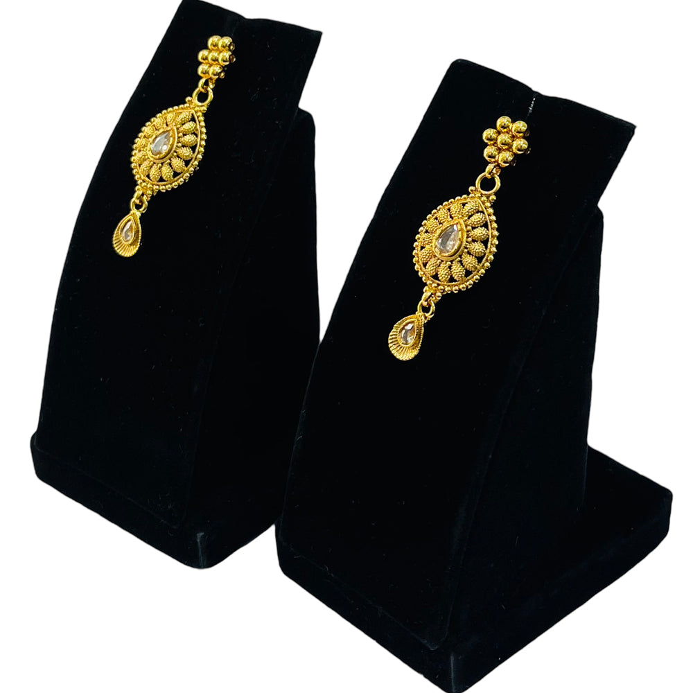 Nex Jewellers Rajputana Rajasthani Traditional Latest Stylish Antique Gold Plated Designer Peacock, Flower Long Kundan Choker Necklace & Pearls Necklace Earring Set for Women
