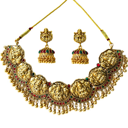 Nex Jewellers Latest Stylish Fancy Pearl Choker Traditional Jewellery Set for Women | Temple Necklace Set | Festive Wedding Party Necklace | Gold Plated | Just Like Original Gold Jewellery