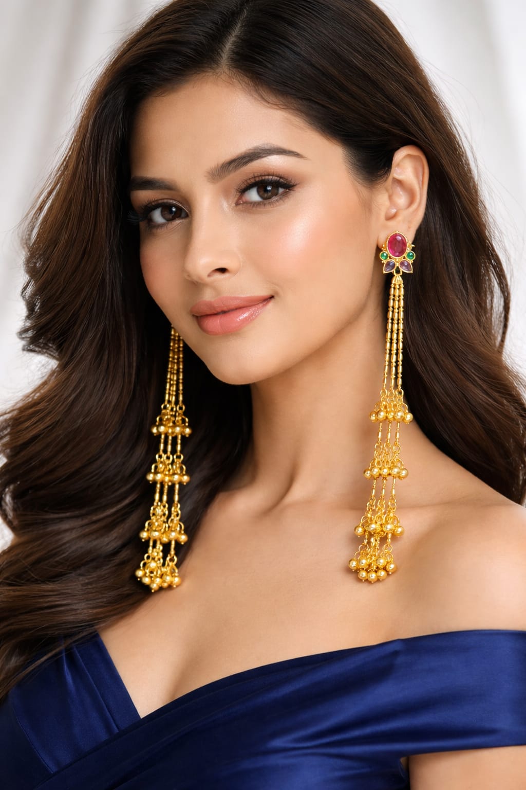 Nex Jewellers Multicolour long kashmiri jhumka for women chandbali earrings chand baliyan | kashmiri earrings for women | bahubali earrings | Traditional Indian Festive Latkan Jewellery