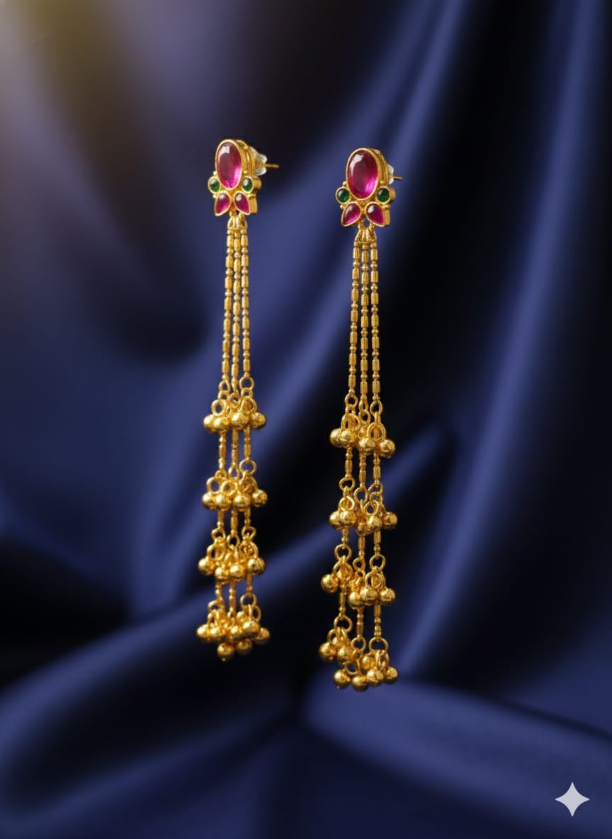 Nex Jewellers Multicolour long kashmiri jhumka for women chandbali earrings chand baliyan | kashmiri earrings for women | bahubali earrings | Traditional Indian Festive Latkan Jewellery