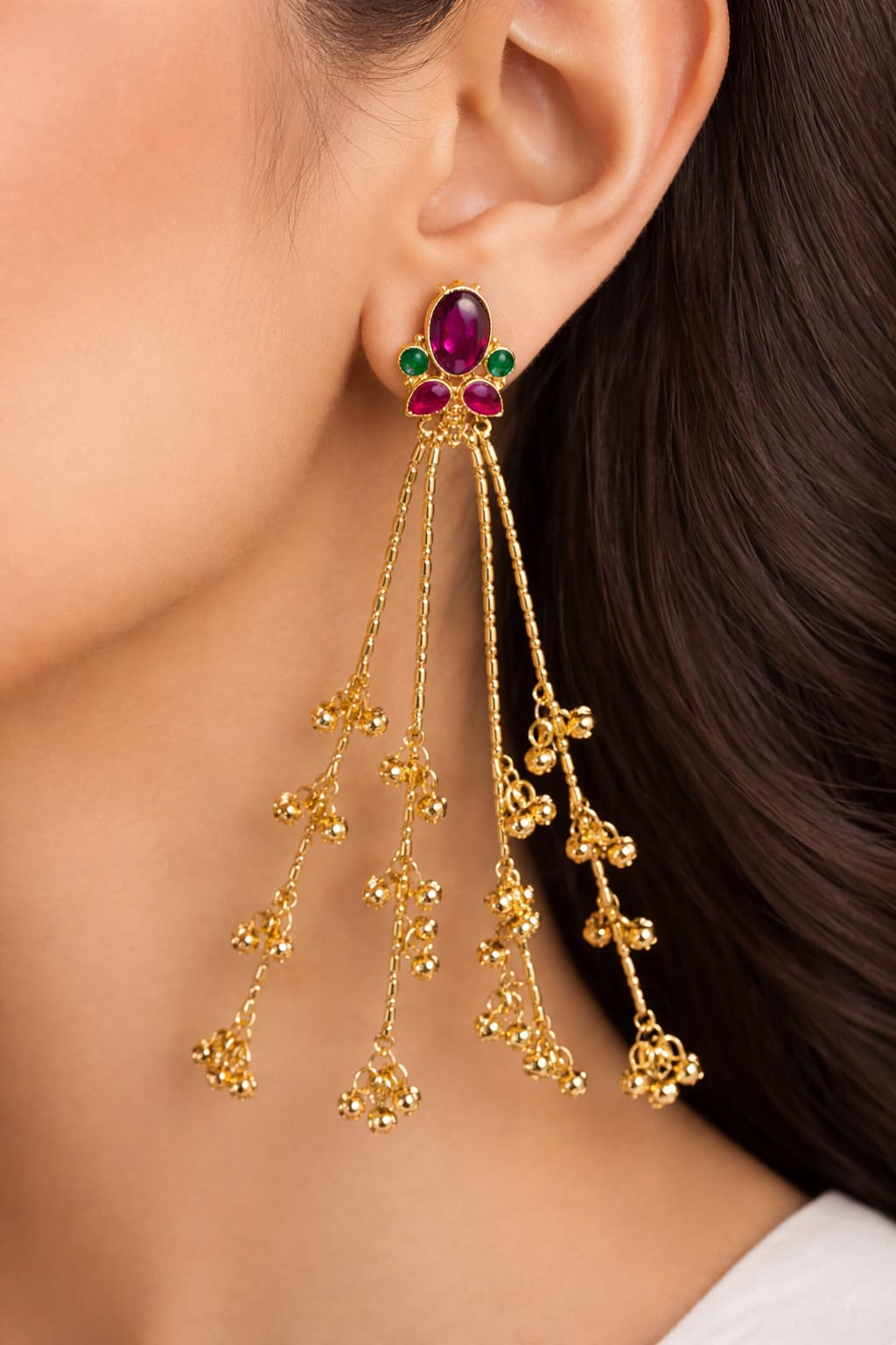 Nex Jewellers Multicolour long kashmiri jhumka for women chandbali earrings chand baliyan | kashmiri earrings for women | bahubali earrings | Traditional Indian Festive Latkan Jewellery