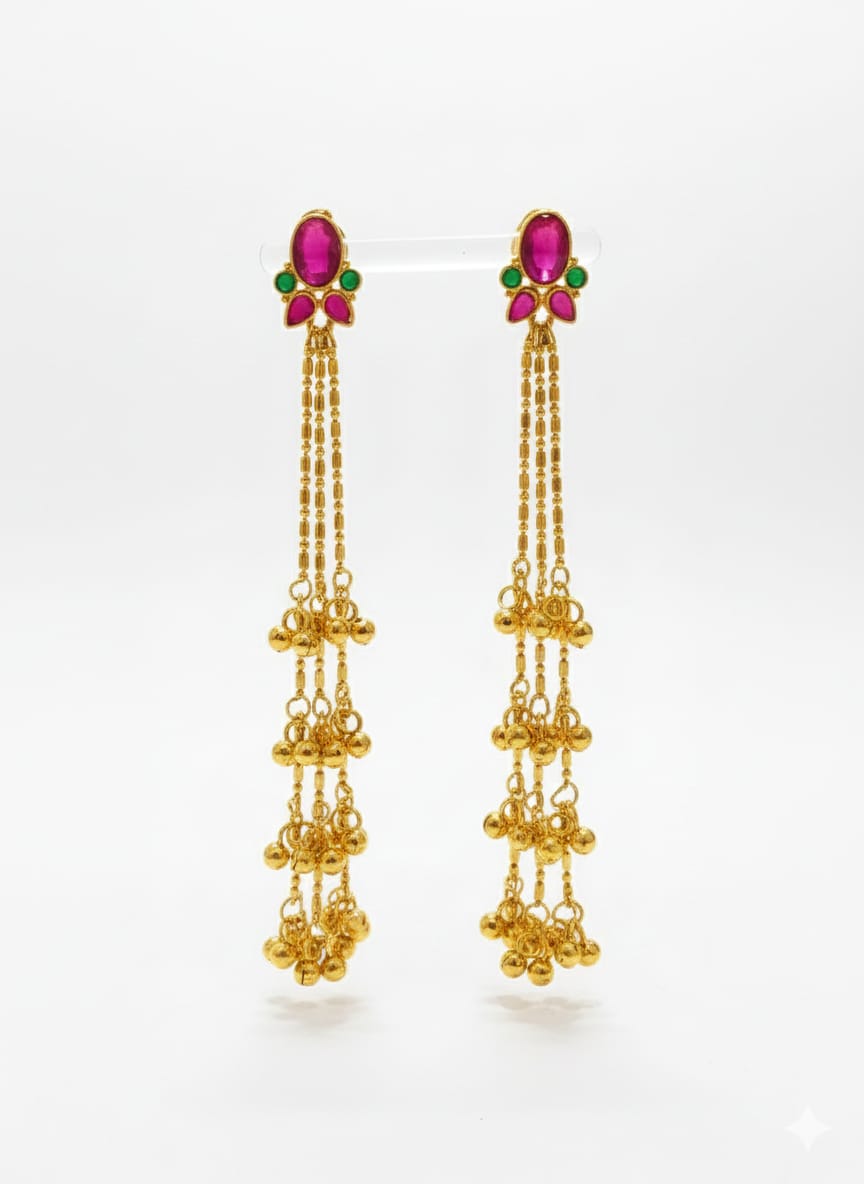 Nex Jewellers Multicolour long kashmiri jhumka for women chandbali earrings chand baliyan | kashmiri earrings for women | bahubali earrings | Traditional Indian Festive Latkan Jewellery
