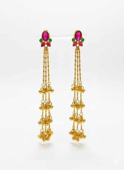 Nex Jewellers Multicolour long kashmiri jhumka for women chandbali earrings chand baliyan | kashmiri earrings for women | bahubali earrings | Traditional Indian Festive Latkan Jewellery