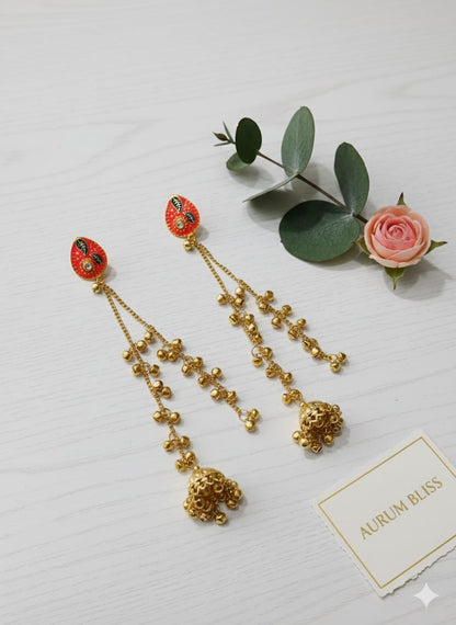 Nex Jewellers Multicolour long kashmiri jhumka for women chandbali earrings chand baliyan | kashmiri earrings for women | Traditional Indian Festive Jewelry | Pearl Drop Latkan Jewellery