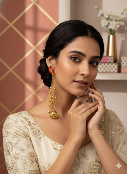 Nex Jewellers Multicolour long kashmiri jhumka for women chandbali earrings chand baliyan | kashmiri earrings for women | Traditional Indian Festive Jewelry | Pearl Drop Latkan Jewellery