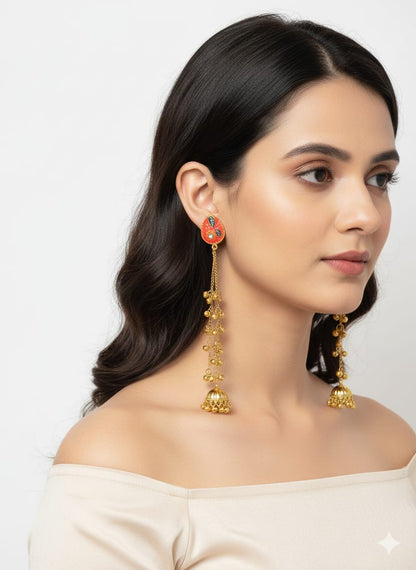 Nex Jewellers Multicolour long kashmiri jhumka for women chandbali earrings chand baliyan | kashmiri earrings for women | Traditional Indian Festive Jewelry | Pearl Drop Latkan Jewellery