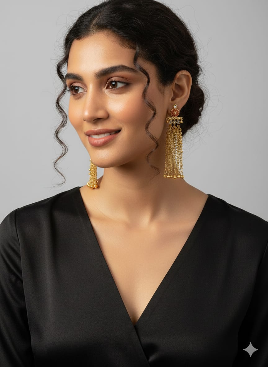 Nex Jewellers Multicolour long kashmiri jhumka for women chandbali earrings chand baliyan | kashmiri earrings for women | bahubali earrings stylish | Traditional Indian Festive Jewelry | Long Chain Tassels