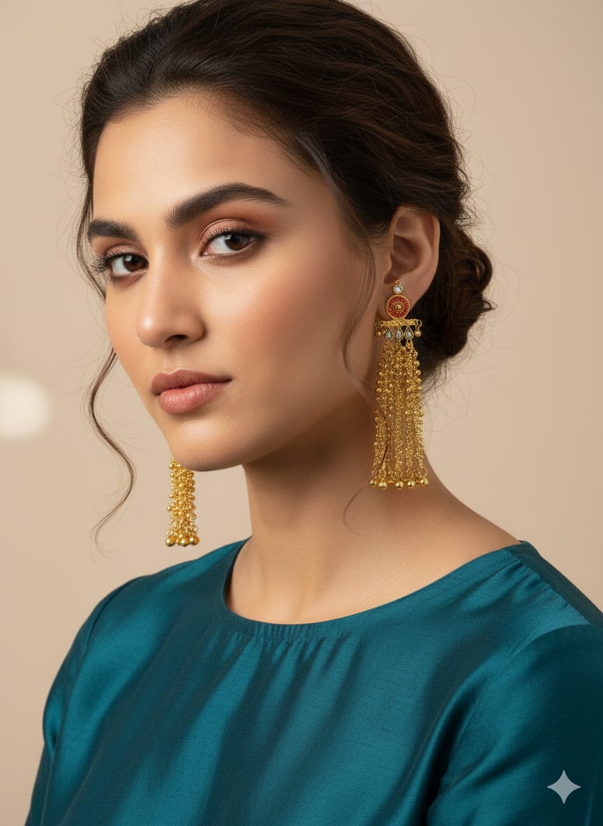 Nex Jewellers Multicolour long kashmiri jhumka for women chandbali earrings chand baliyan | kashmiri earrings for women | bahubali earrings stylish | Traditional Indian Festive Jewelry | Long Chain Tassels