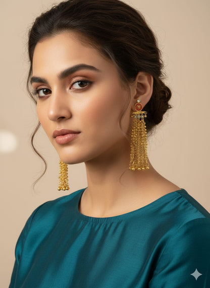 Nex Jewellers Multicolour long kashmiri jhumka for women chandbali earrings chand baliyan | kashmiri earrings for women | bahubali earrings stylish | Traditional Indian Festive Jewelry | Long Chain Tassels