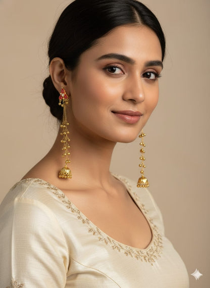 Nex Jewellers Multicolour long kashmiri jhumka for women chandbali earrings chand baliyan | kashmiri earrings for women | bahubali earrings stylish | Long Chain Tassels | Pearl Drop Latkan Jewellery