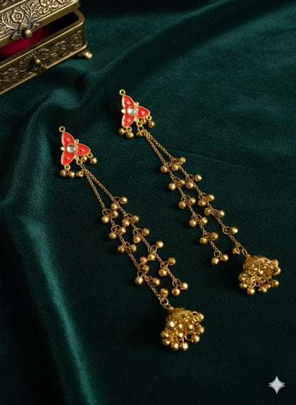 Nex Jewellers Multicolour long kashmiri jhumka for women chandbali earrings chand baliyan | kashmiri earrings for women | bahubali earrings stylish | Long Chain Tassels | Pearl Drop Latkan Jewellery
