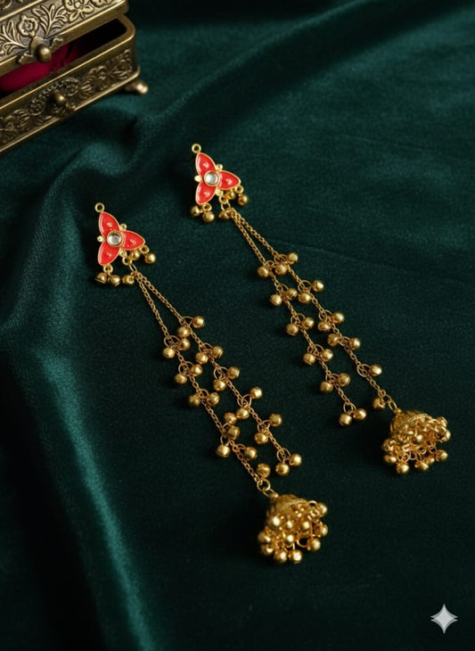 Nex Jewellers Multicolour long kashmiri jhumka for women chandbali earrings chand baliyan | kashmiri earrings for women | bahubali earrings stylish | Long Chain Tassels | Pearl Drop Latkan Jewellery