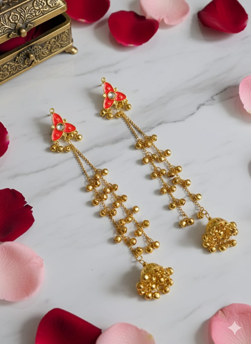 Nex Jewellers Multicolour long kashmiri jhumka for women chandbali earrings chand baliyan | kashmiri earrings for women | bahubali earrings stylish | Long Chain Tassels | Pearl Drop Latkan Jewellery