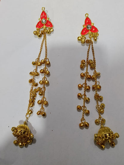Nex Jewellers Multicolour long kashmiri jhumka for women chandbali earrings chand baliyan | kashmiri earrings for women | bahubali earrings stylish | Long Chain Tassels | Pearl Drop Latkan Jewellery