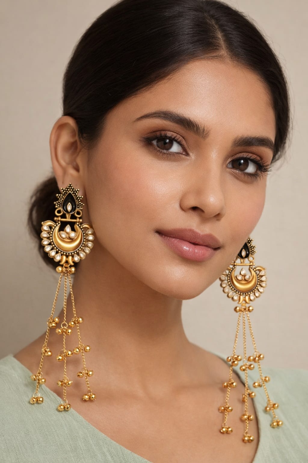 Nex Jewellers Green/Maroon long kashmiri jhumka for women chandbali earrings chand baliyan | kashmiri earrings for women | bahubali earrings stylish | Traditional Indian Festive Jewelry | Long Chain