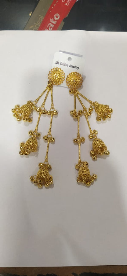 Nex Jewellers Multicolour long kashmiri jhumka for women chandbali earrings chand baliyan | kashmiri earrings for women | bahubali earrings stylish | Traditional Indian Festive Jewelry