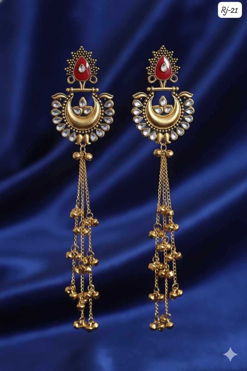 Nex Jewellers Green/Maroon long kashmiri jhumka for women chandbali earrings chand baliyan | kashmiri earrings for women | bahubali earrings stylish | Traditional Indian Festive Jewelry | Long Chain